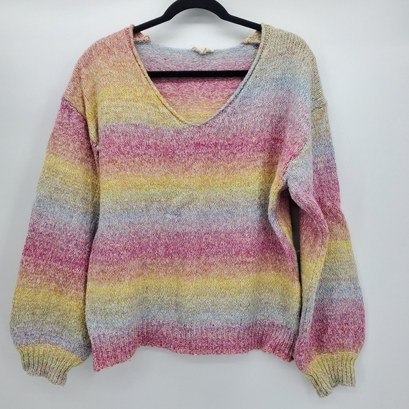 eesome Sweaters - ee:some rainbow pastel ombre v-neck balloon sleeve sweater women's size m/l